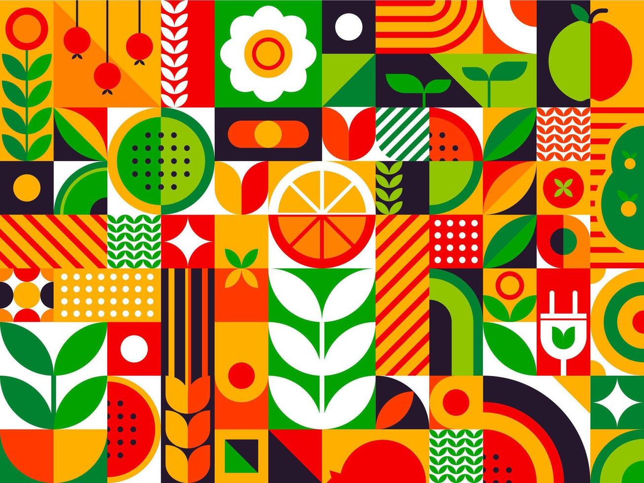 Abstract summer fruits geometric bauhaus pattern vector