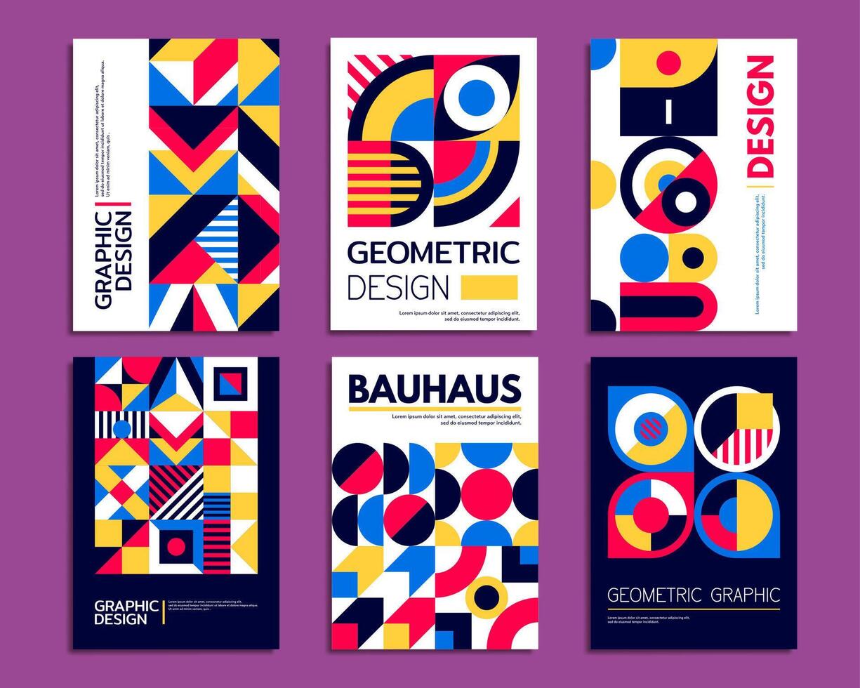 Abstract geometric shapes patterns, bauhaus poster vector
