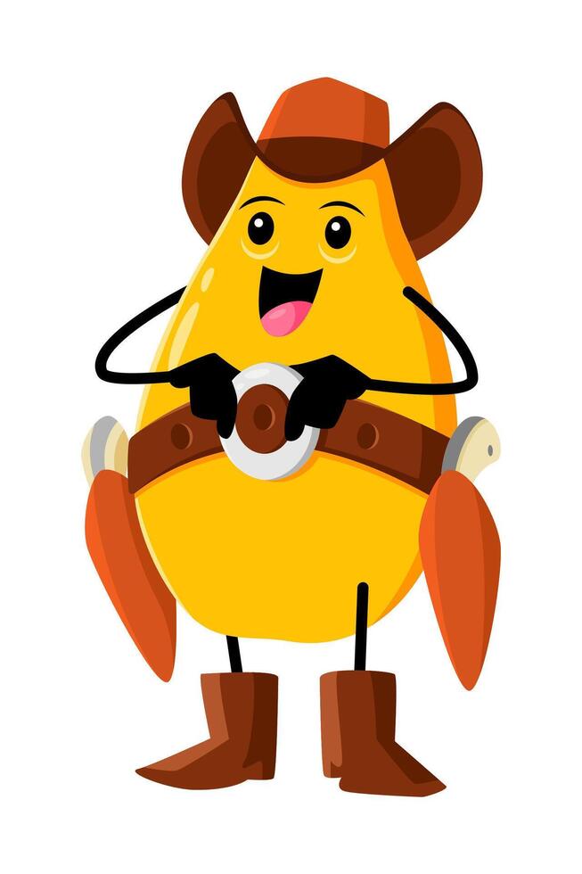 Cartoon mango tropical fruit cowboy or ranger vector