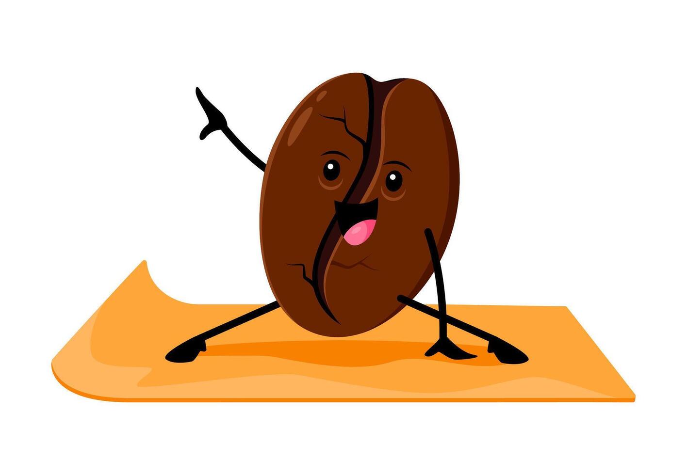 Cartoon happy coffee bean character on yoga sport vector