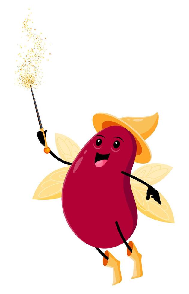 Cartoon red kidney bean fairy or pixie character vector