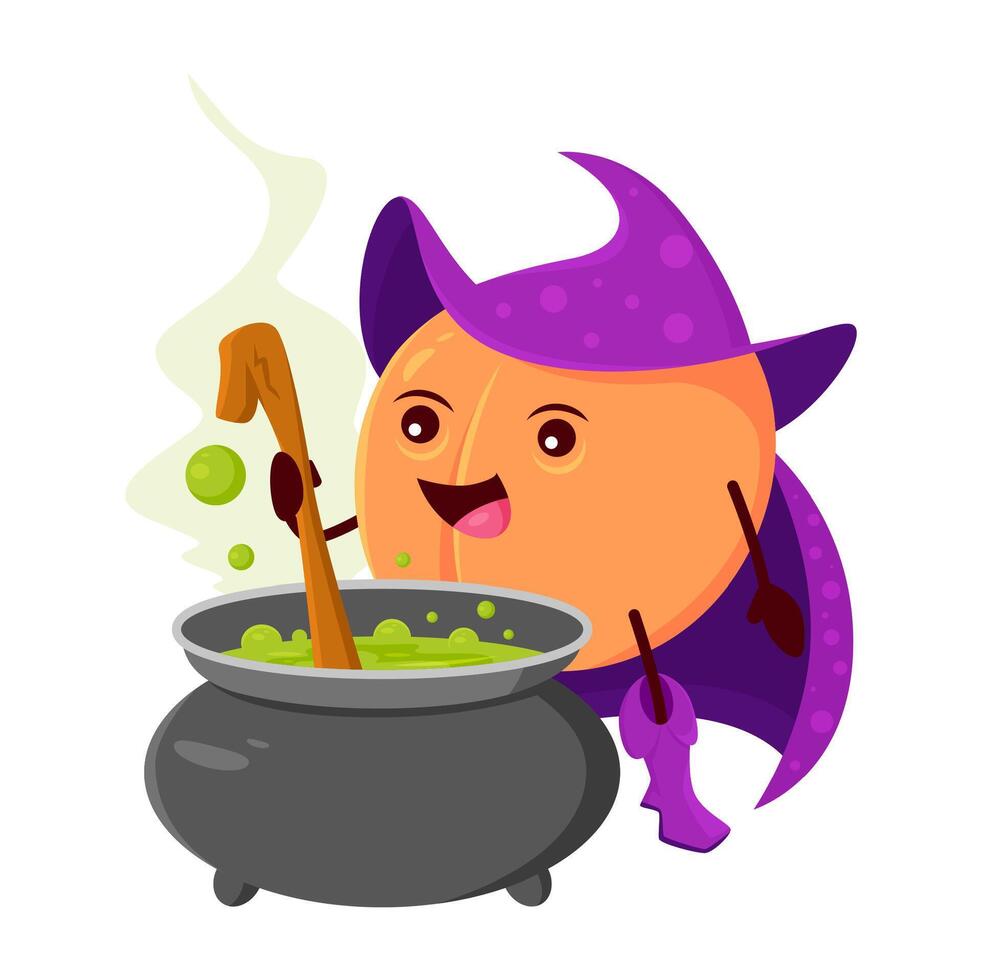 Cartoon peach or apricot fruit wizard or magician vector