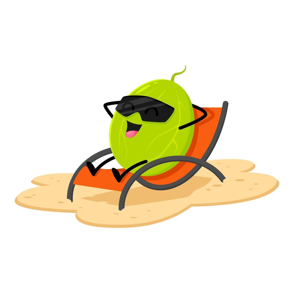 Cartoon gooseberry character relax on summer beach vector
