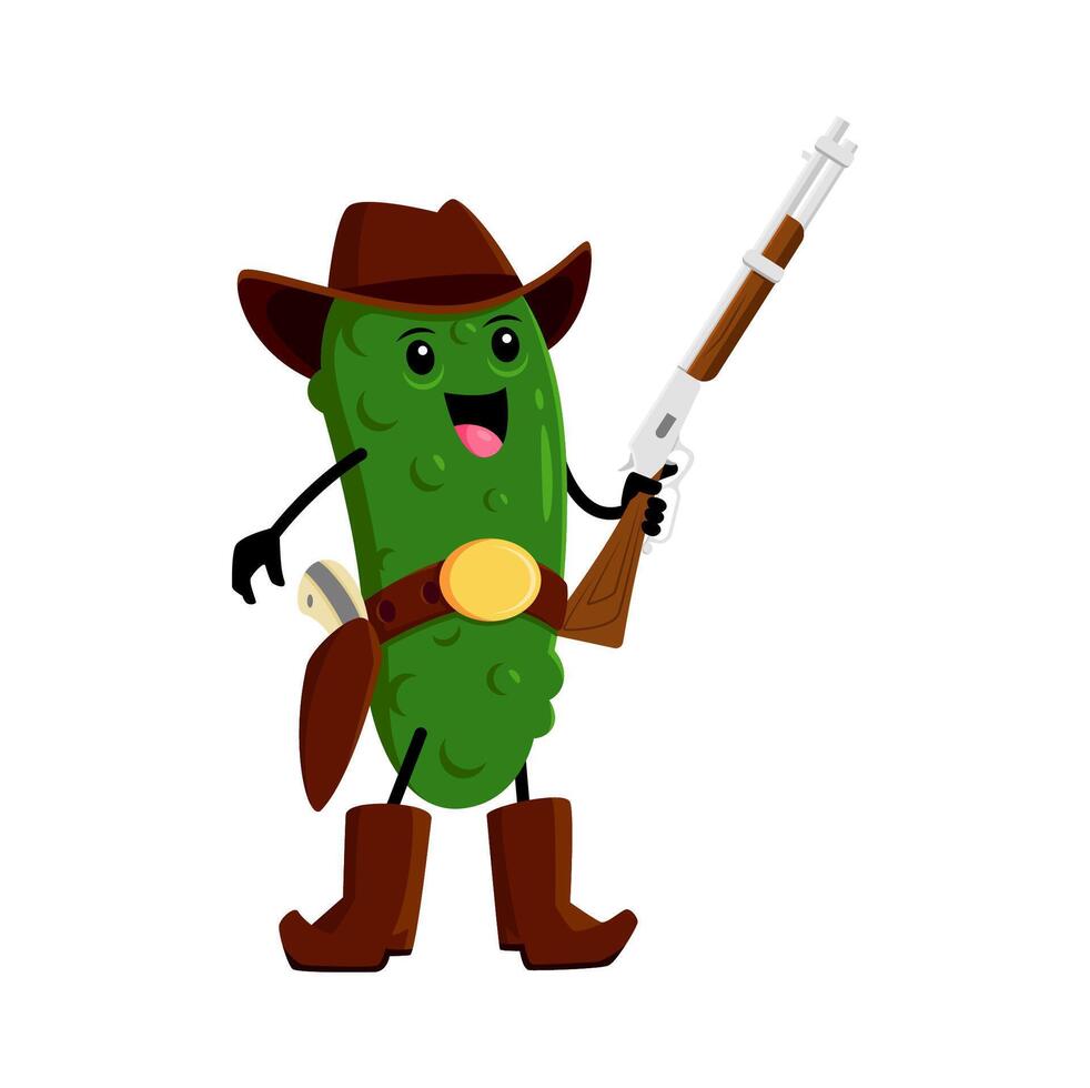 Cartoon cucumber vegetable funny cowboy, sheriff vector