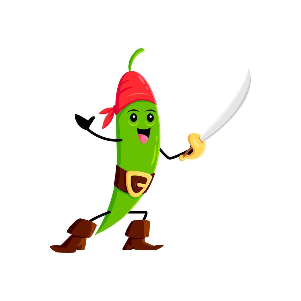 Cartoon green pea pod pirate and corsair vegetable vector