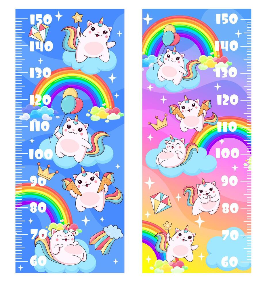 Kids height chart ruler with magic caticorn cat vector