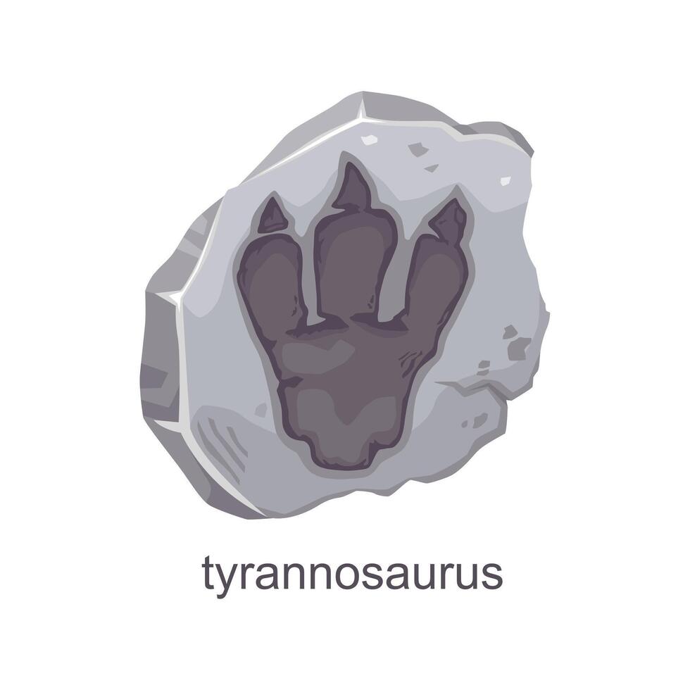 Tyrannosaurus dinosaur footprint fossil, paw print vector