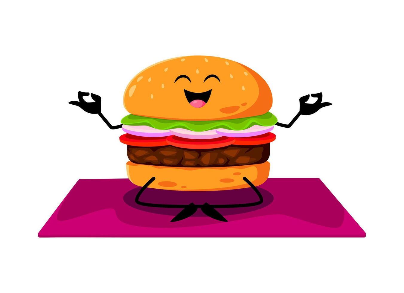 Cartoon fast food hamburger character on yoga vector