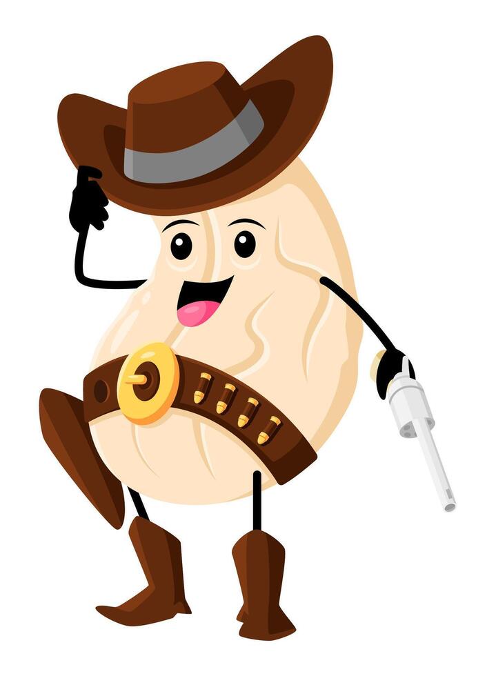 Cartoon cashew cowboy, ranger, robber character vector