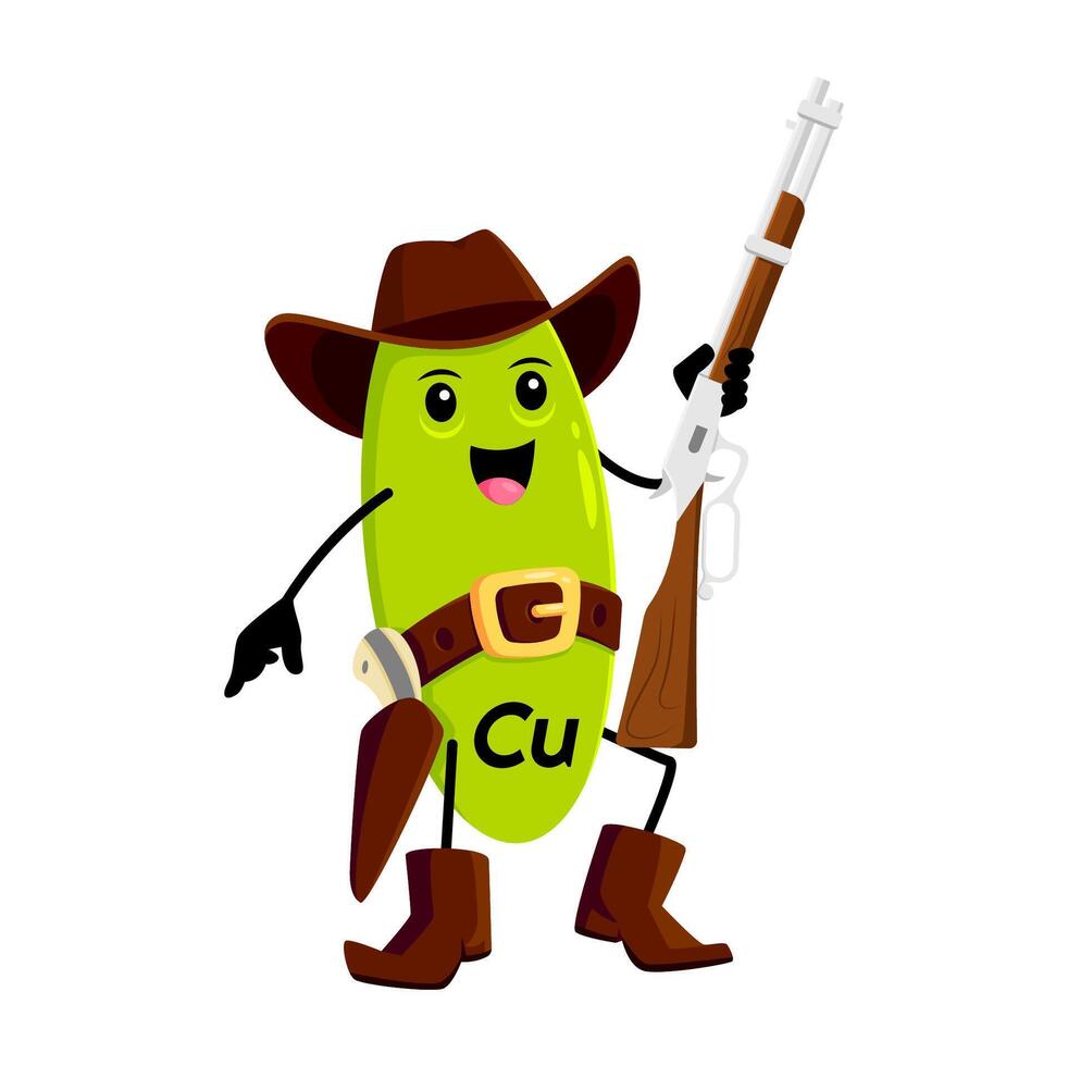 Cartoon copper or cuprum cowboy, bandit or ranger vector