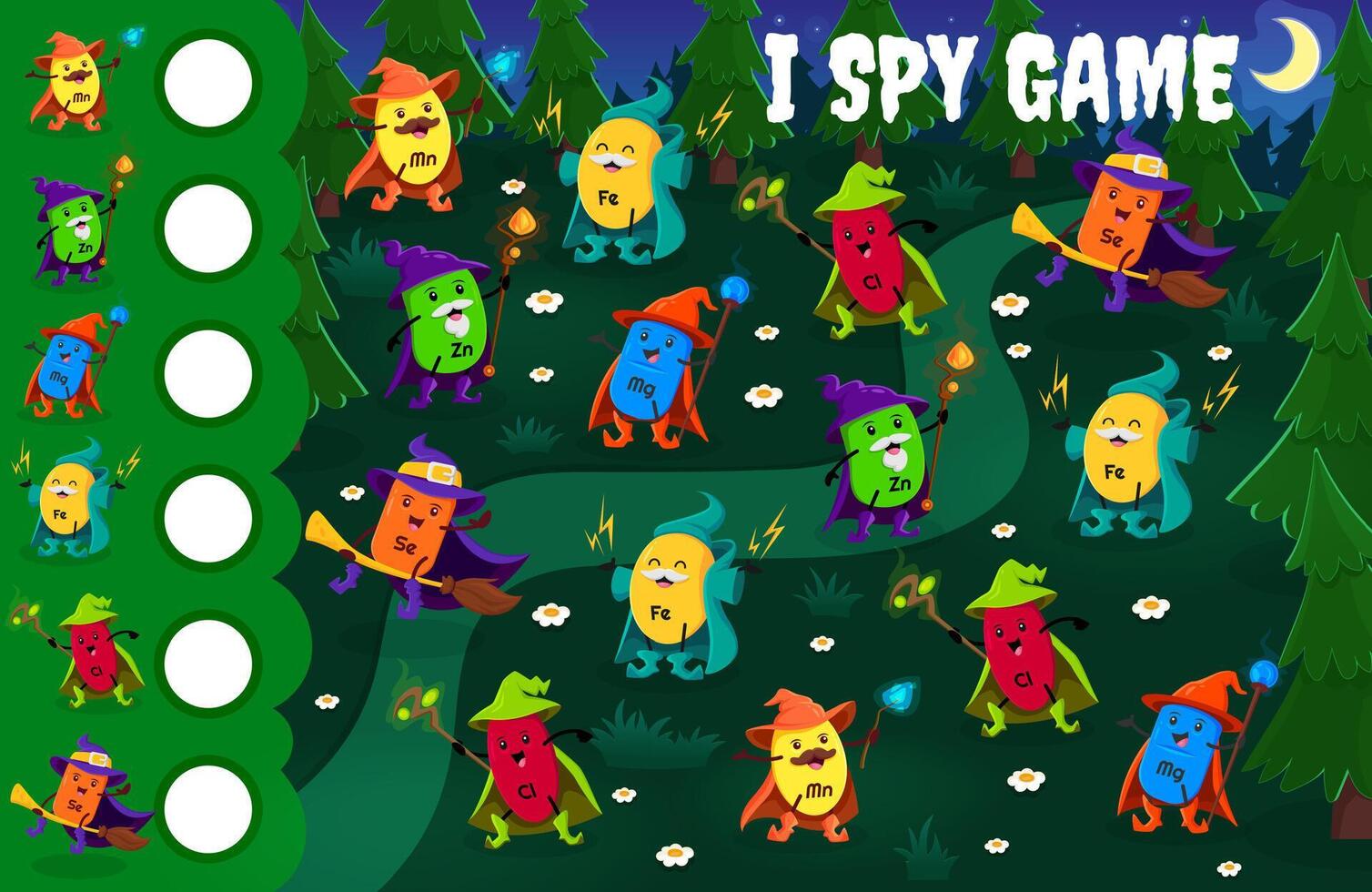 I spy game worksheet cartoon mineral wizards vector