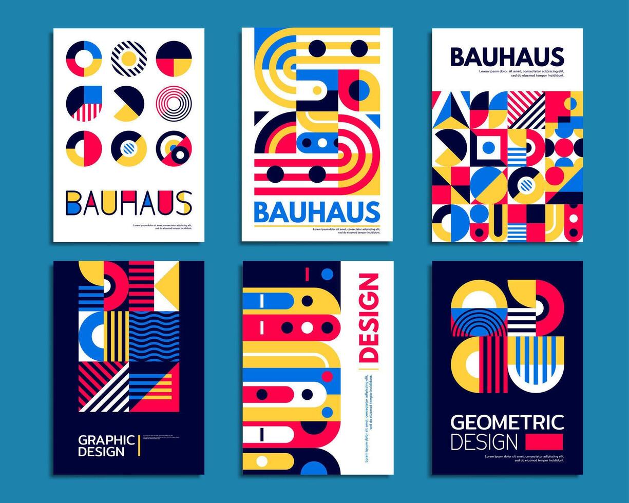 Abstract geometric bauhaus patterns, retro posters vector