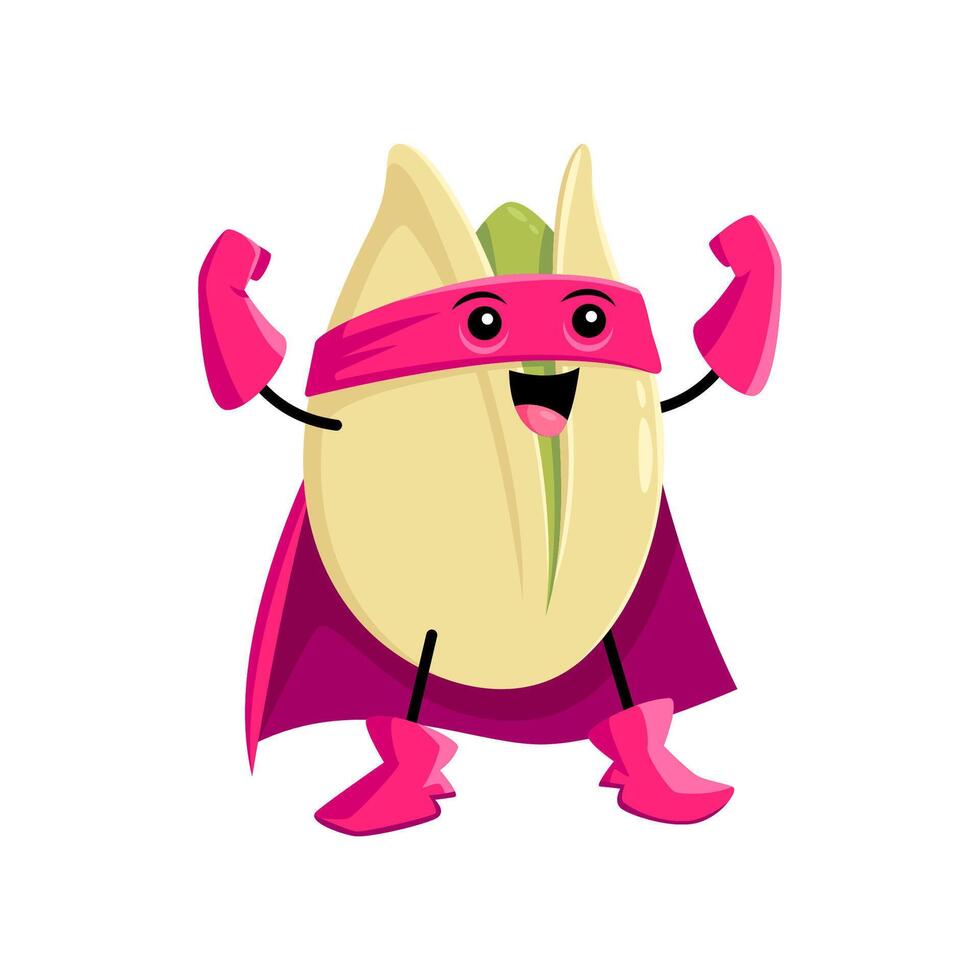 Cartoon pistachio nut character showing muscles vector
