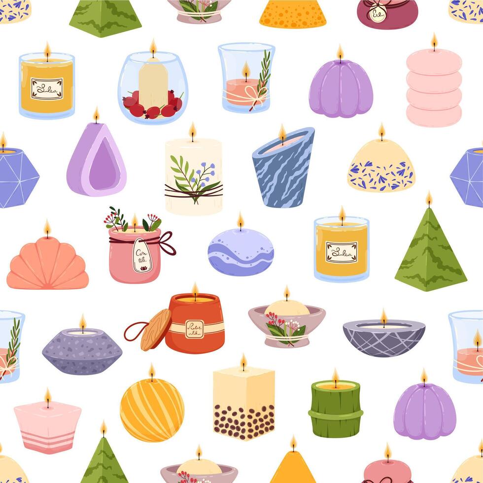 Aromatic SPA candles, seamless pattern background vector