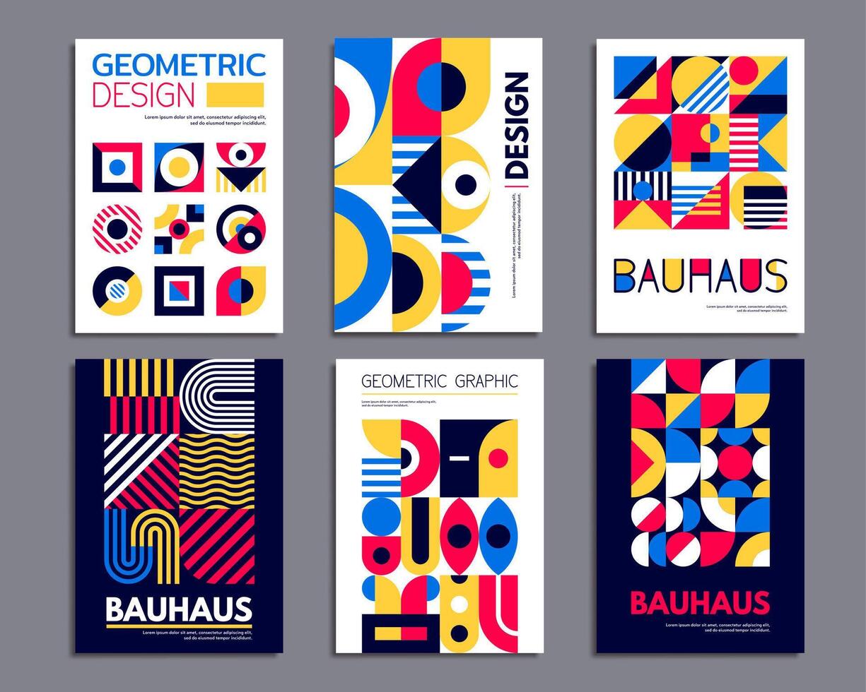 Geometric shapes patterns, abstract bauhaus poster vector