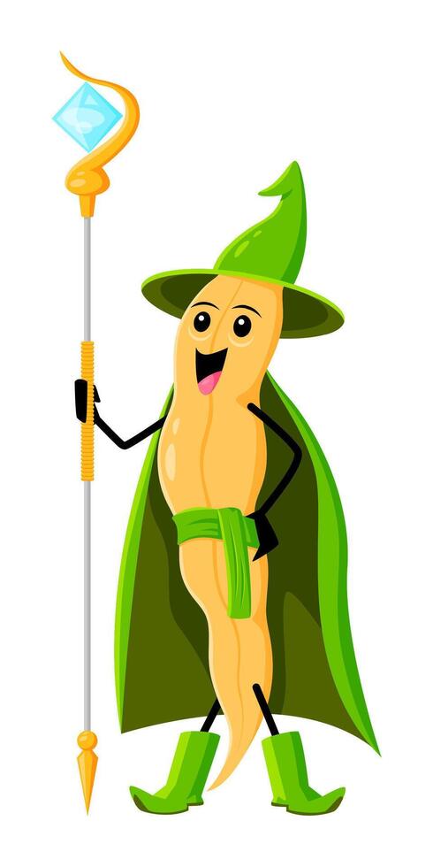 Cartoon soy bean pod mage Halloween character vector