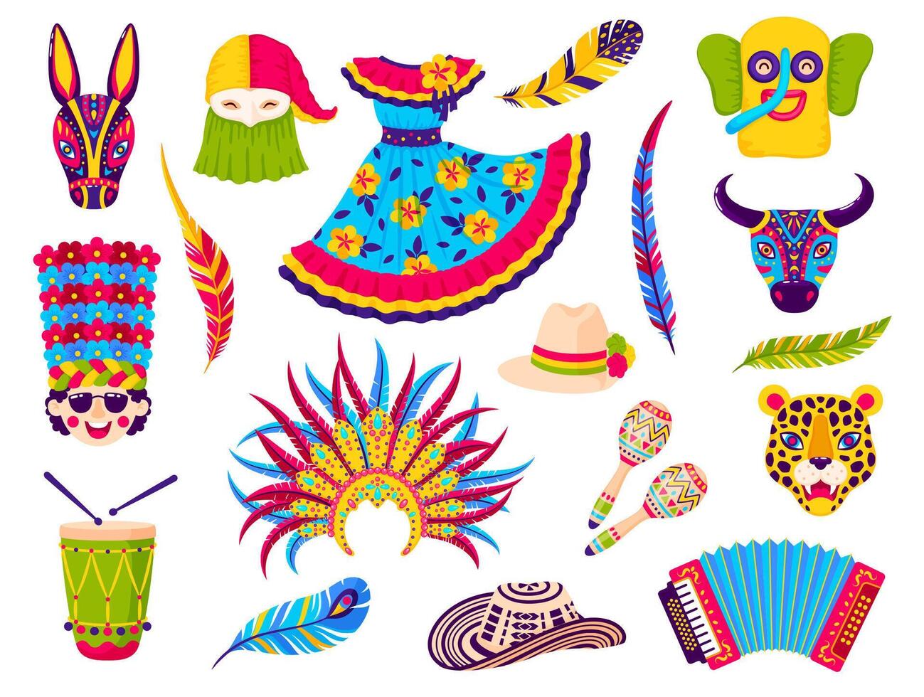 Barranquilla carnival holiday objects for party vector