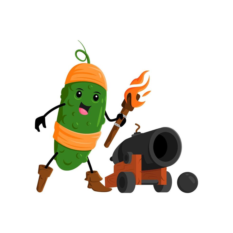 Cartoon cucumber vegetable pirate and corsair vector