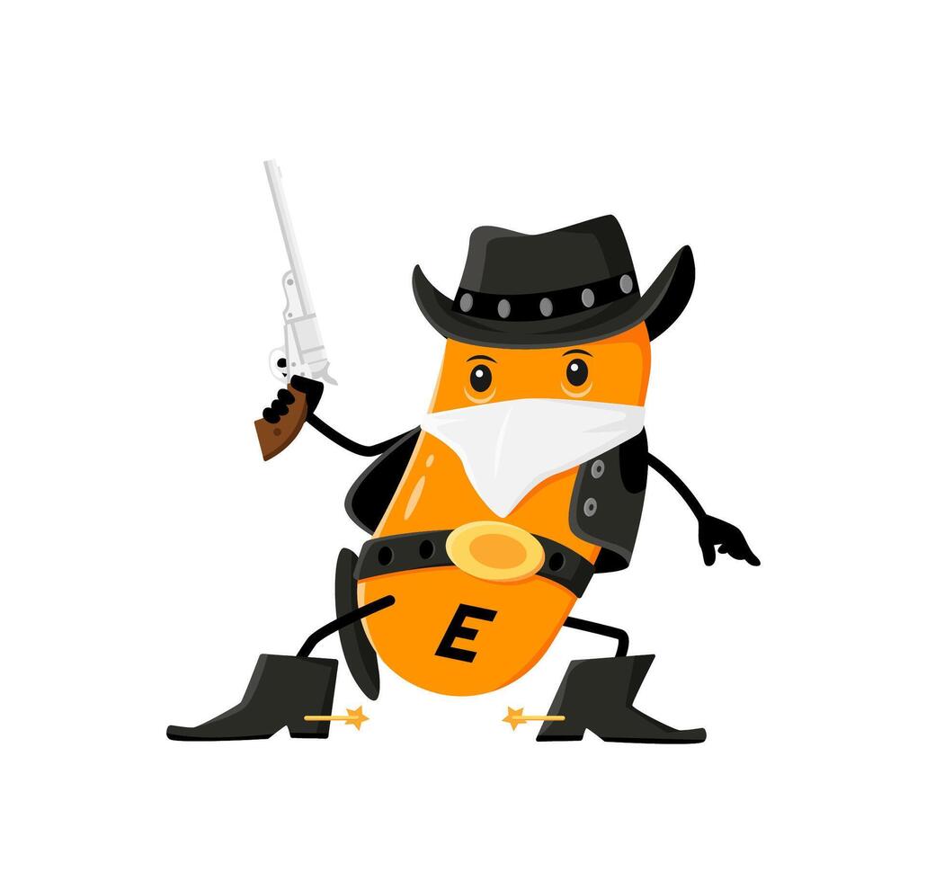 Cartoon vitamin E, Wild West robber character vector