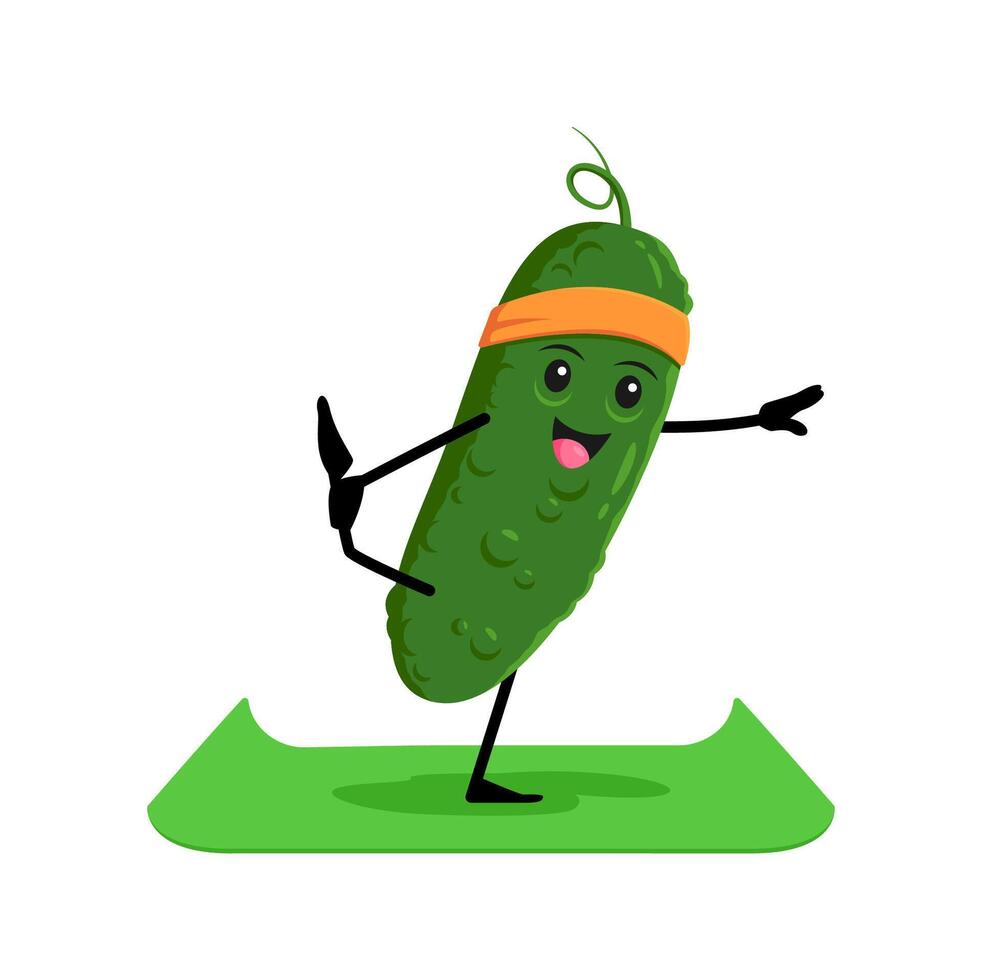 Cartoon cucumber vegetable character in yoga pose vector