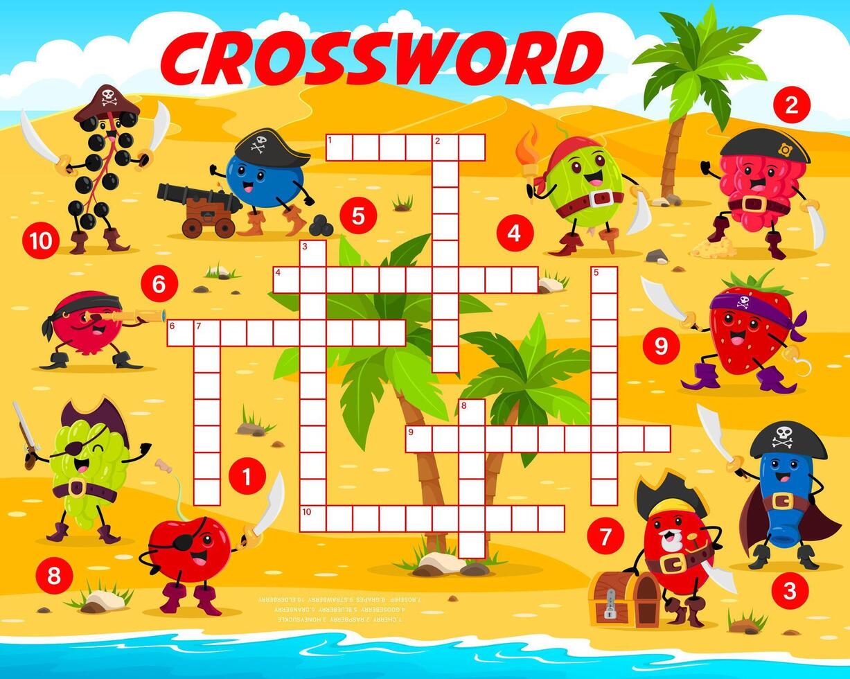 Crossword quiz game with berry pirates characters vector