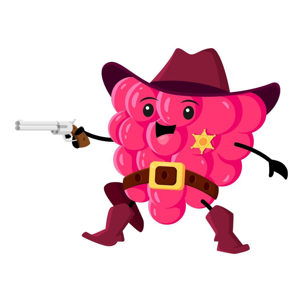 Cartoon funny raspberry cowboy, sheriff character vector