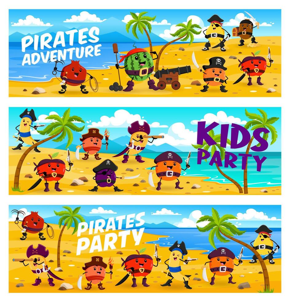 Cartoon fruit pirates and corsairs characters vector