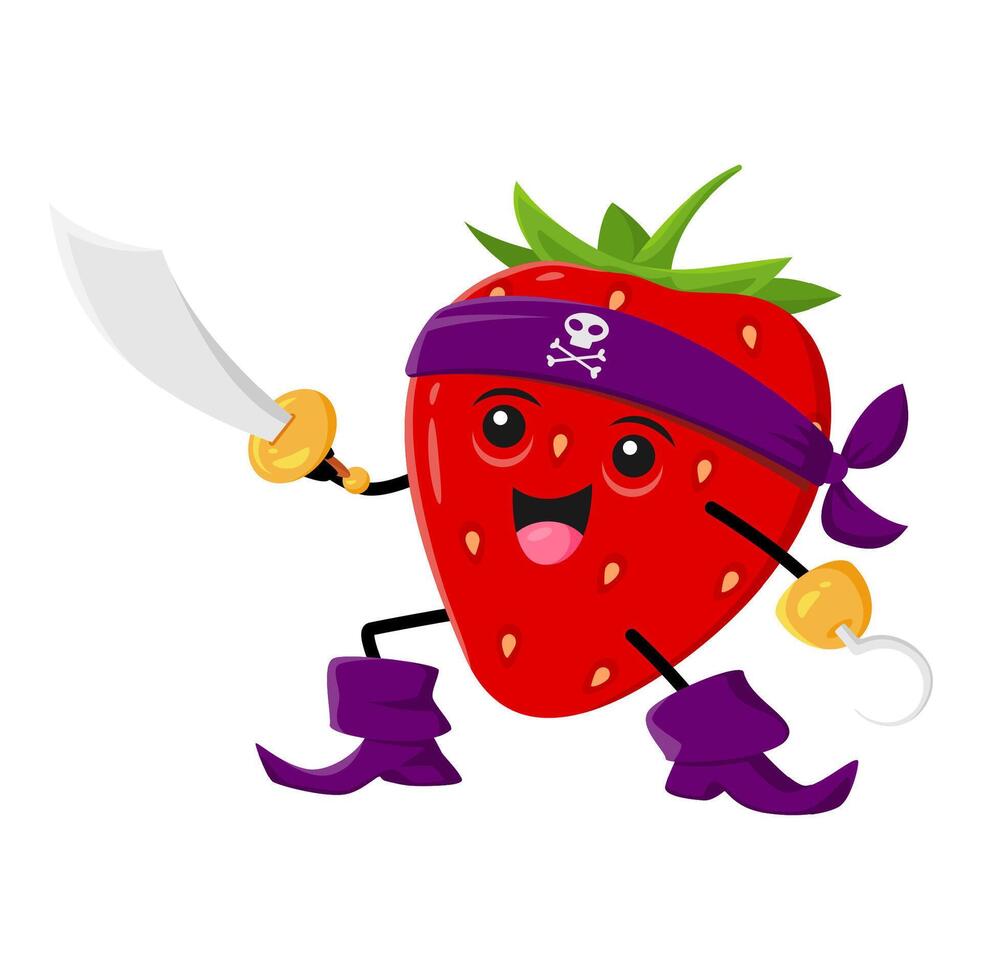 Cartoon strawberry berry pirate attack with saber vector