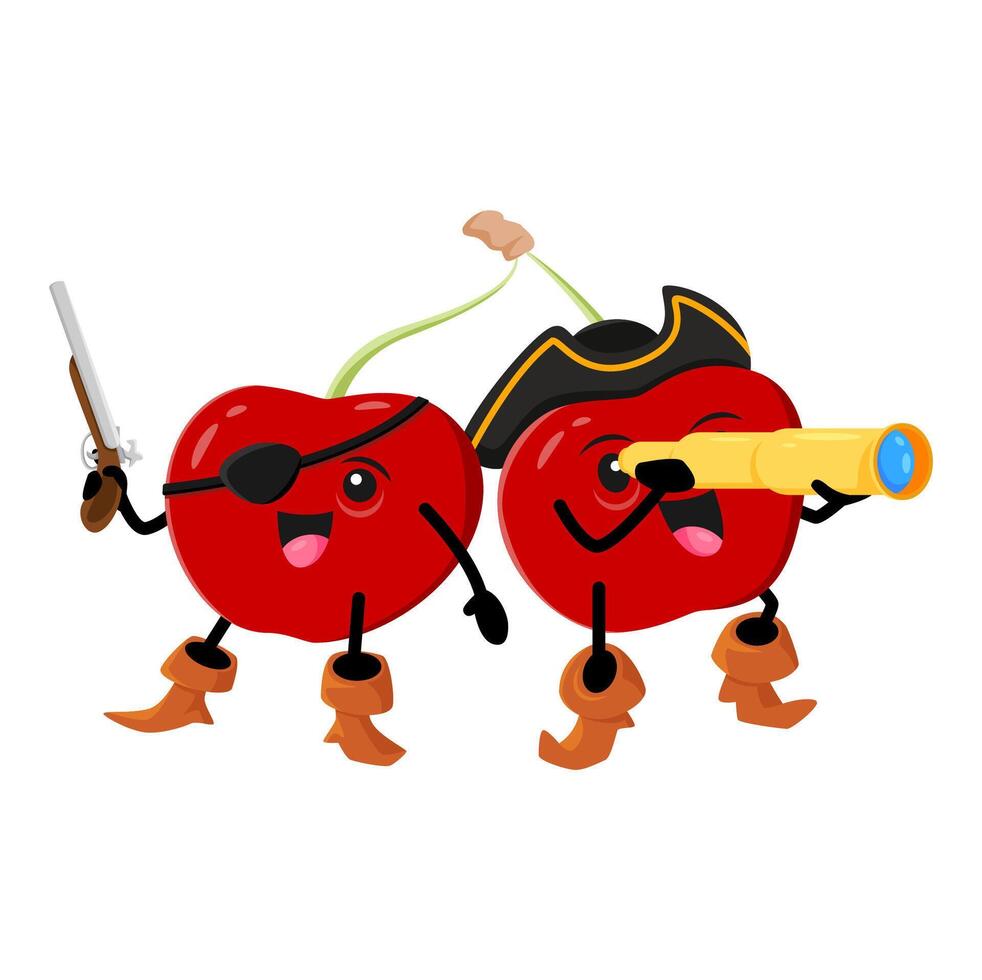 Cartoon funny cherry berry pirates and corsairs vector
