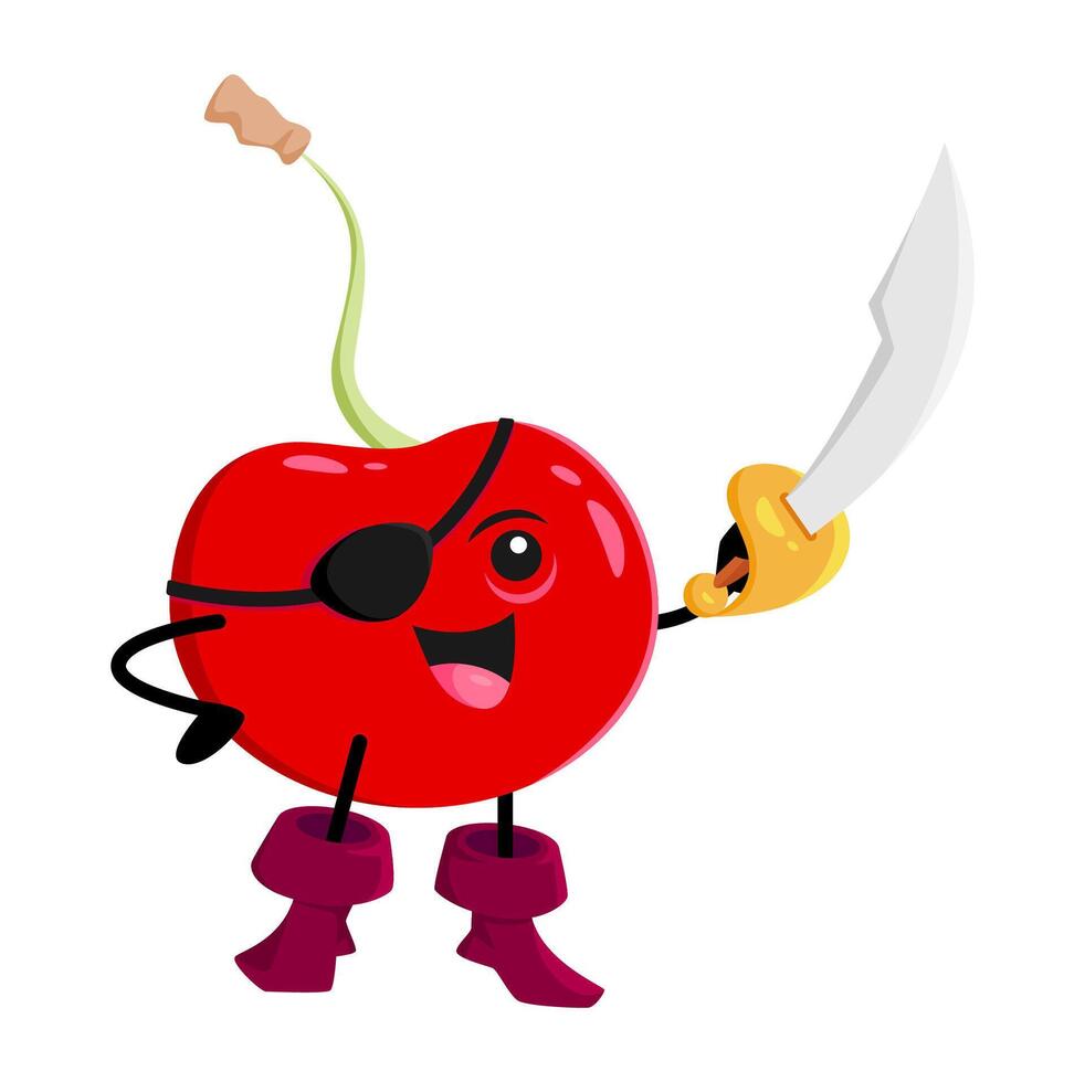 Cartoon cherry corsair character with cutlass vector