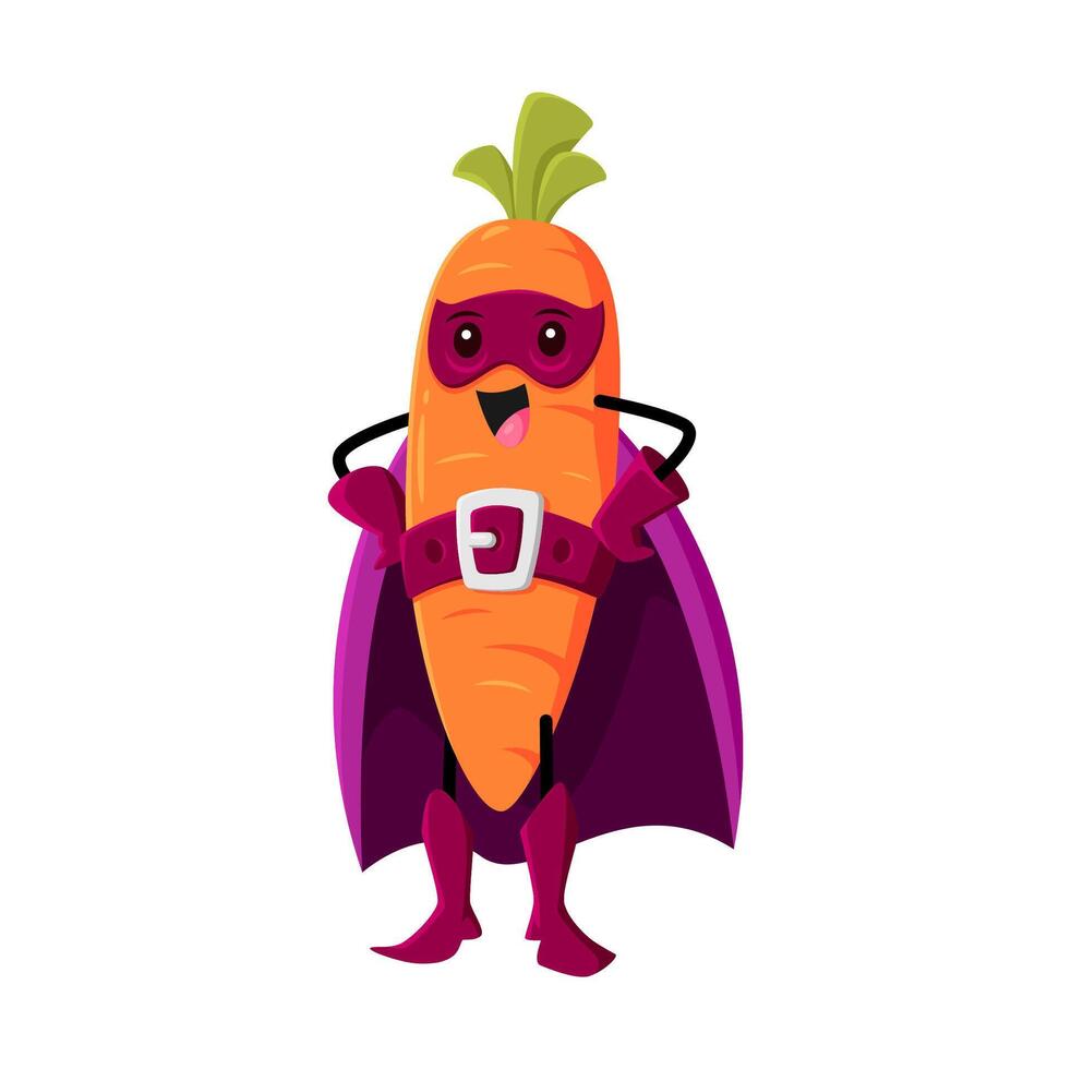 Cartoon carrot super hero vegetable character vector