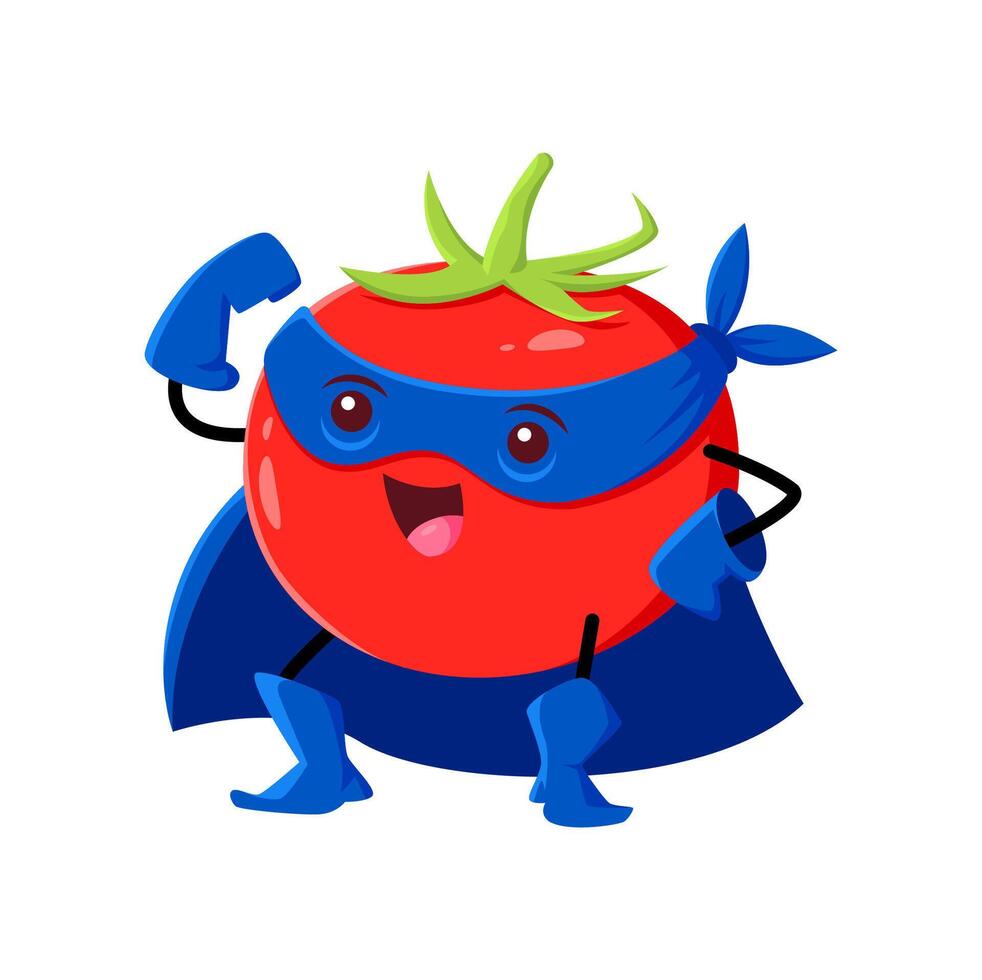 Cartoon tomato vegetable super hero character vector