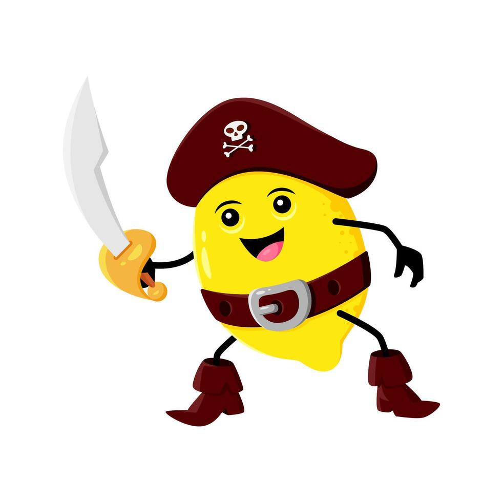 Cartoon lemon fruit pirate and corsair character vector