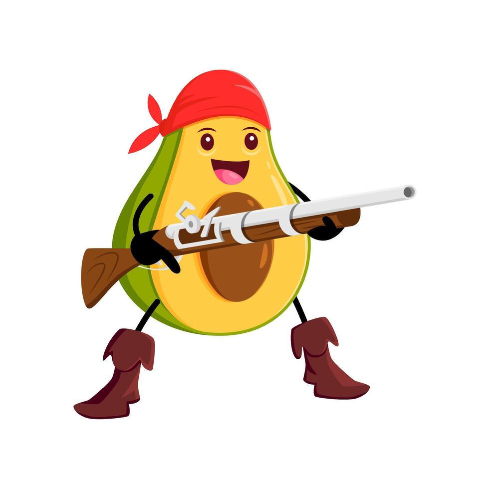 Cartoon avocado vegetable pirate with rifle gun vector
