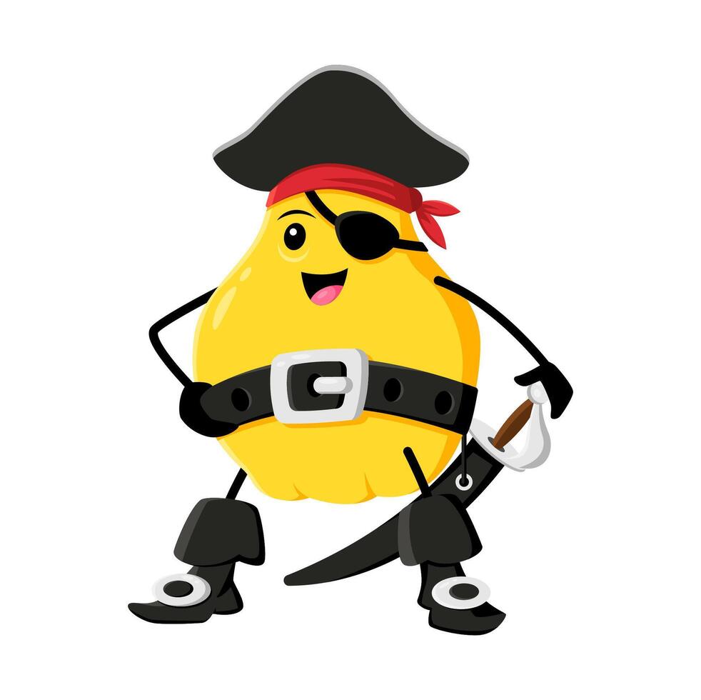Cartoon quince fruit pirate and corsair character vector