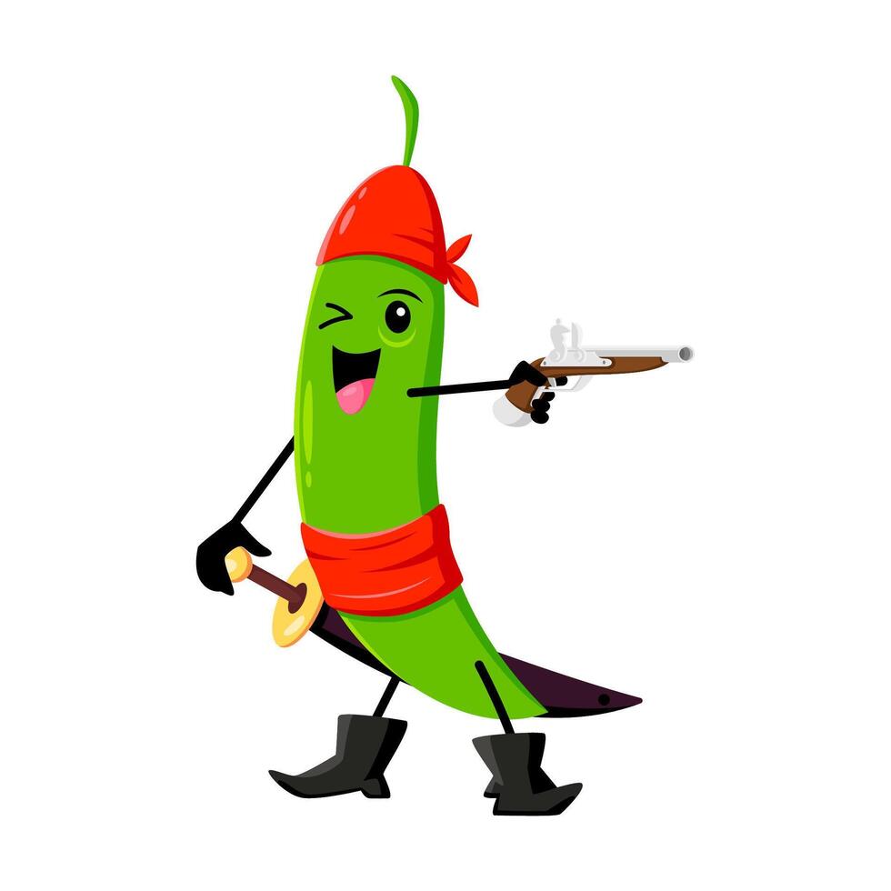 Cartoon bean pirate character, smiling green pea vector