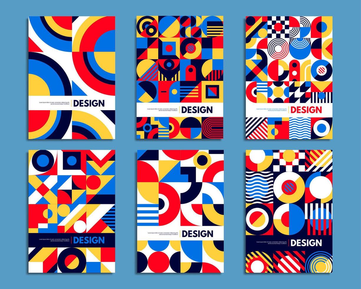 Geometric shapes patterns, bauhaus posters set vector