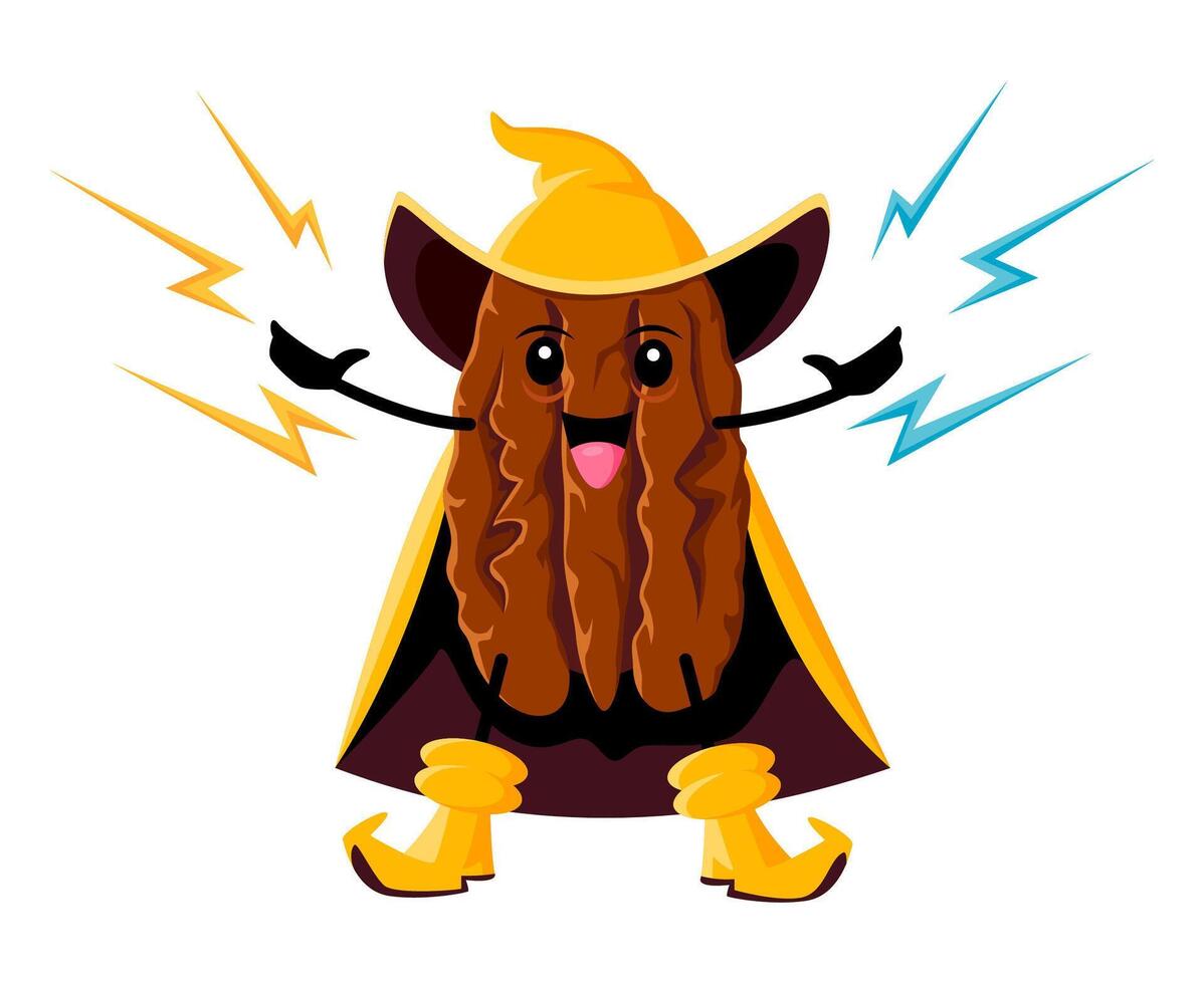 Cartoon pecan nut wizard and sorcerer character vector