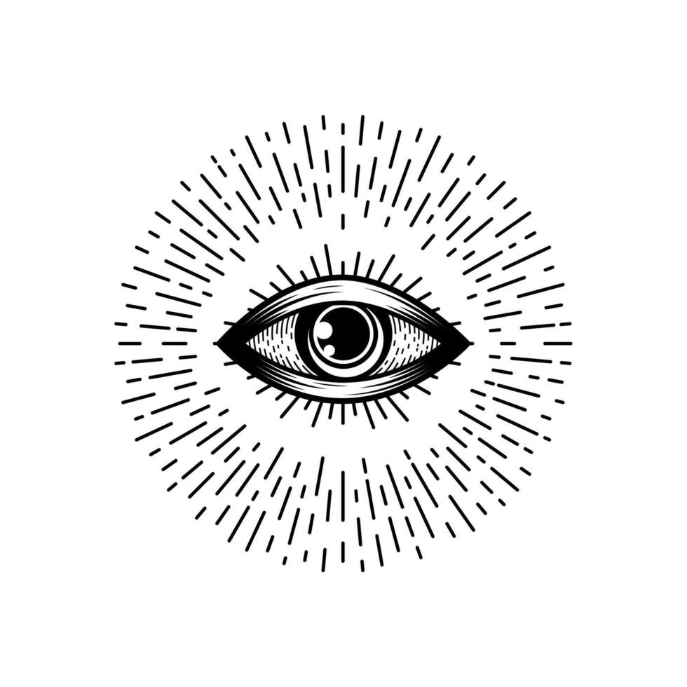 Amulet icon, evil protection magic eye with rays vector