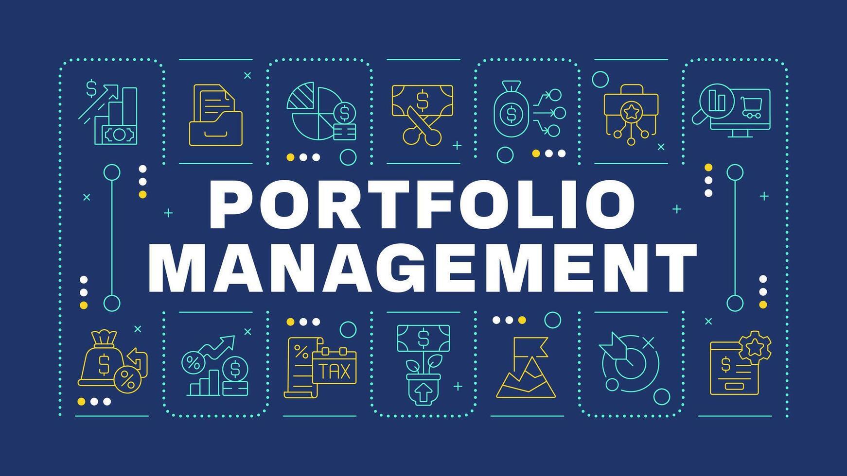 Portfolio management blue word concept. Financial diversification, interest rate. Investing money. Visual communication. Artwith lettering text, editable glyph icons vector