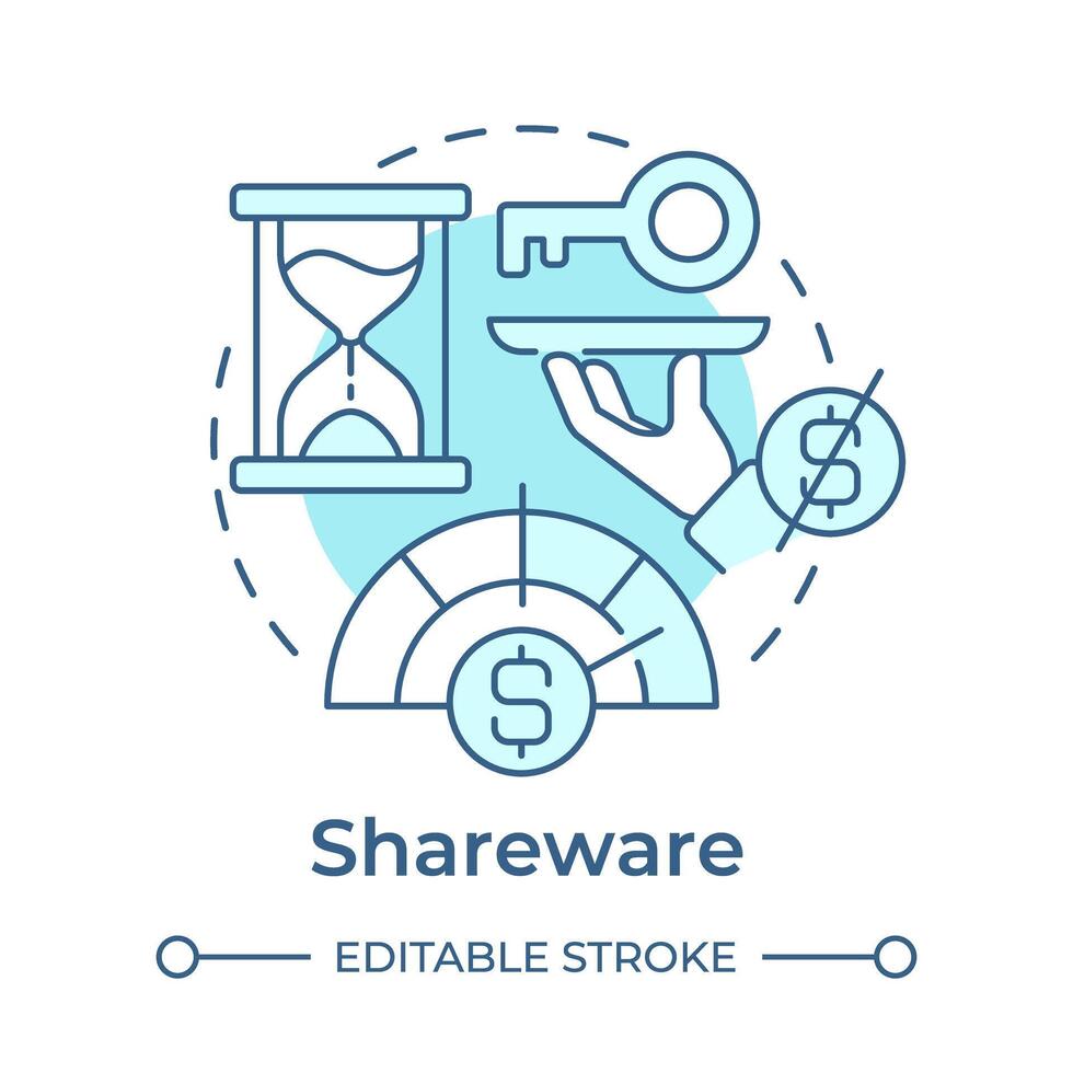 Shareware soft blue concept icon. Free service. Access control, software licensing. Round shape line illustration. Abstract idea. Graphic design. Easy to use in infographic, presentation vector