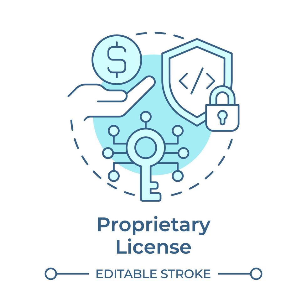Proprietary license soft blue concept icon. Licensing software, code security. Round shape line illustration. Abstract idea. Graphic design. Easy to use in infographic, presentation vector
