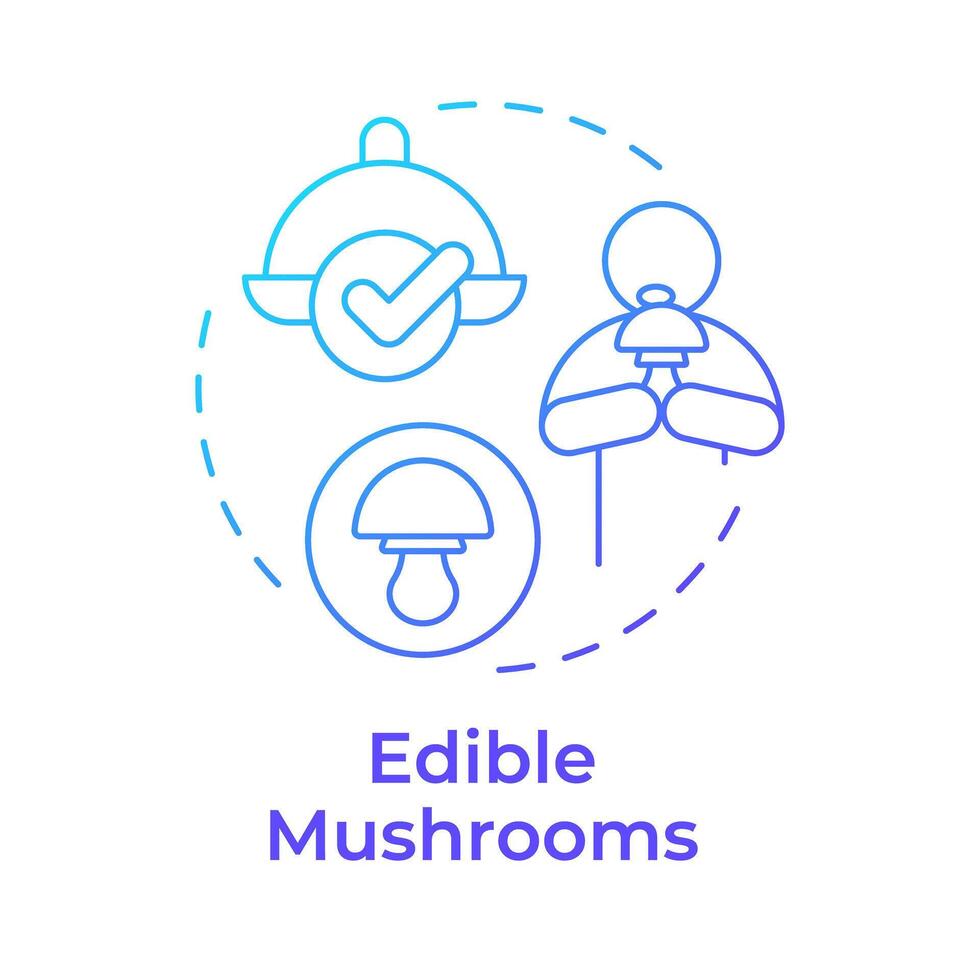 Edible mushrooms blue gradient concept icon. Safe mushrooms for eating. Foraging mushrooms. Vegan food. Round shape line illustration. Abstract idea. Graphic design. Easy to use in article vector