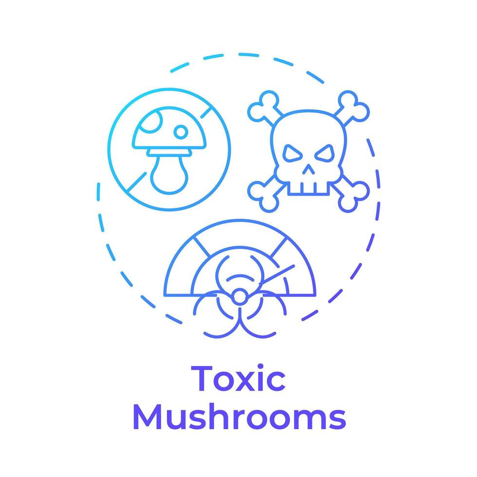 Toxic mushrooms blue gradient concept icon. Deadly poisonous fungi. Harmful wild mushrooms. Health risk. Round shape line illustration. Abstract idea. Graphic design. Easy to use in article vector