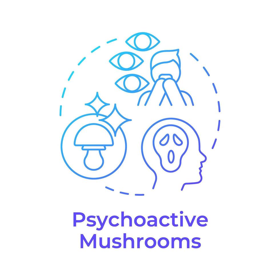 Psychoactive mushrooms blue gradient concept icon. Magic mushrooms. Visual distortions. Psychedelic fungi. Round shape line illustration. Abstract idea. Graphic design. Easy to use in article vector