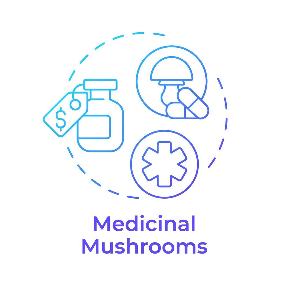 Medicinal mushrooms blue gradient concept icon. Traditional medicine. Mushroom extracts as medicine. Round shape line illustration. Abstract idea. Graphic design. Easy to use in article vector