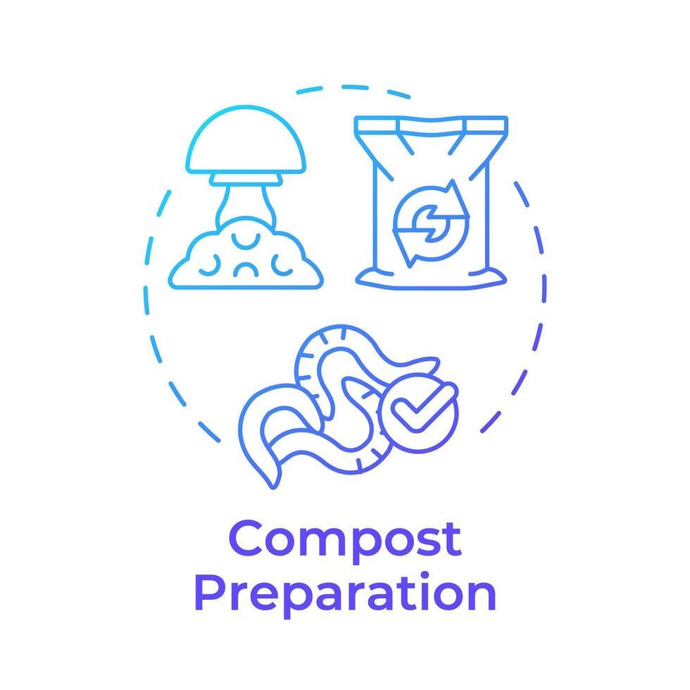 Compost preparation blue gradient concept icon. Indoor mushroom farming. Organic fertilizer. Soil health. Round shape line illustration. Abstract idea. Graphic design. Easy to use in article vector
