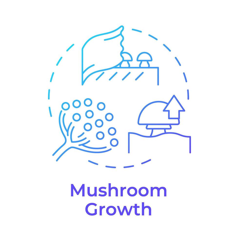 Mushroom growth blue gradient concept icon. Indoor mushroom farming. Spore propagation. Fungi cultivation. Round shape line illustration. Abstract idea. Graphic design. Easy to use in article vector