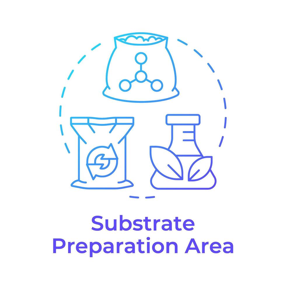 Substrate preparation area blue gradient concept icon. Mushroom farm. Growing medium. Fungi cultivation. Round shape line illustration. Abstract idea. Graphic design. Easy to use in article vector