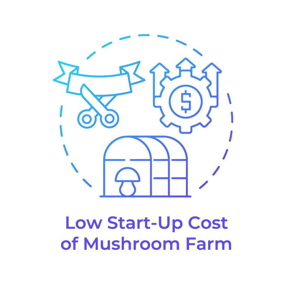 Low startup costs blue gradient concept icon. Mushroom farming benefit. Agricultural venture. New business. Round shape line illustration. Abstract idea. Graphic design. Easy to use in article vector